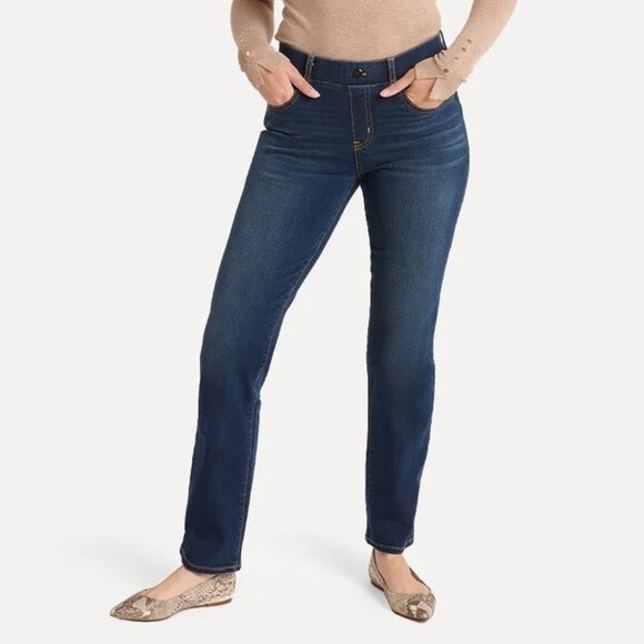 Betabrand Straight-Leg 4-Pocket Yoga Denim Stretch Dark Wash Jean sz M PETITE - Picture 1 of 12